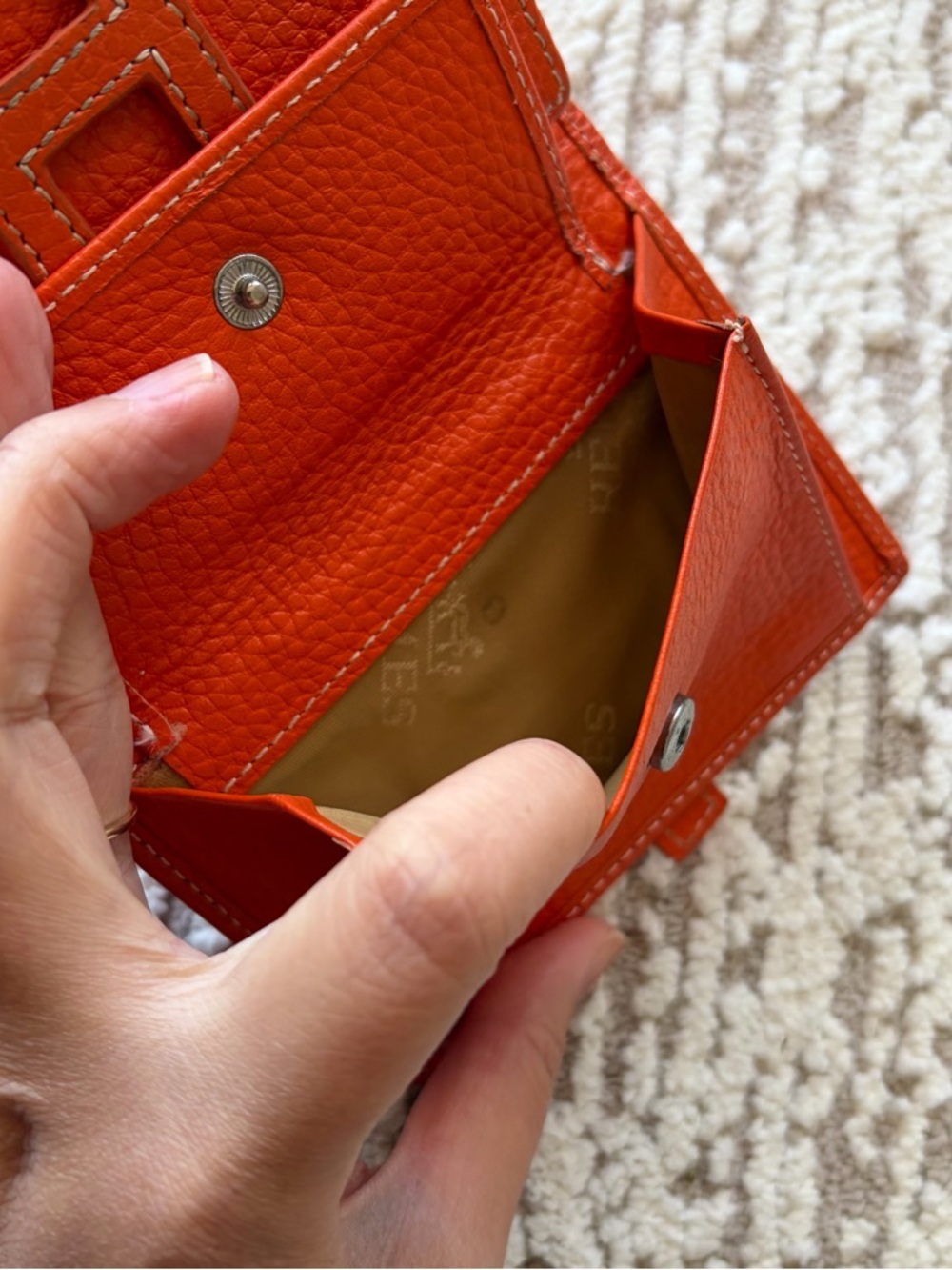 Vintage Hermes Orange Grained Leather Card Holder - Picture 6 of 8